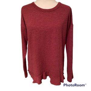 MODODOC TOP TEE LONG SLEEVE RED DROP SHOULDER RUFFLE DETAIL BOXY SIZE M